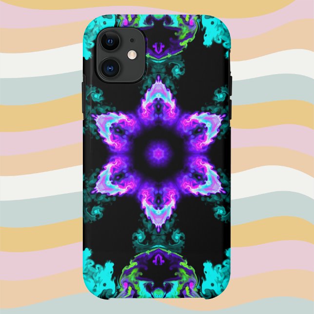 Capa Para iPhone 11 Psicodélico Flor Roxo Teal e Preto (Criador carregado)