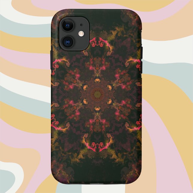 Capa Para iPhone 11 Psicodélico, Hippie Preto Vermelho e Laranja (Criador carregado)