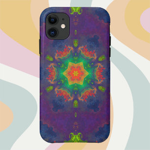 Capa Para iPhone 11 Psicodélico Hippie Roxo Laranja e Verde