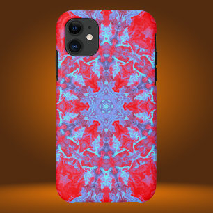 Capa Para iPhone 11 Psicodélico Hippie Snowflake Blue e Red
