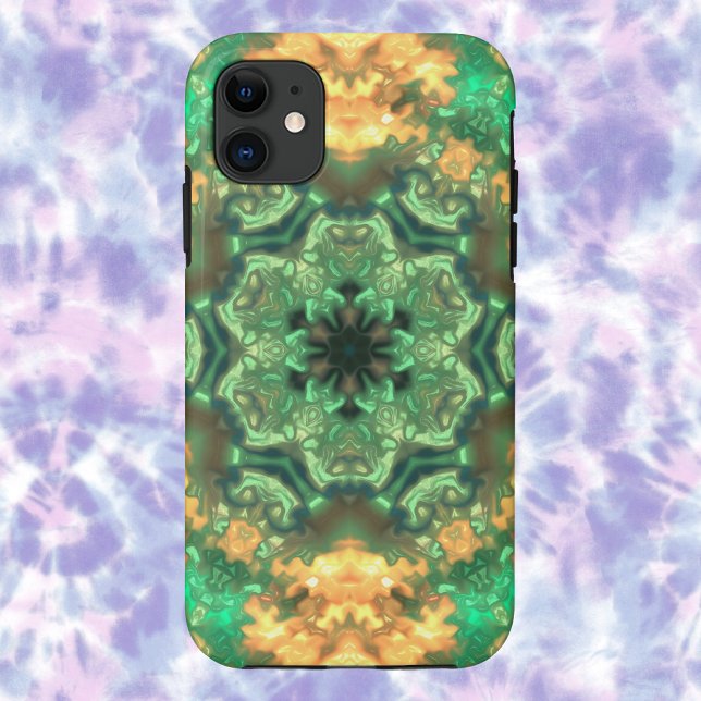 Capa Para iPhone 11 Psicodélico Mandala Flor Verde e Amarelo (Criador carregado)