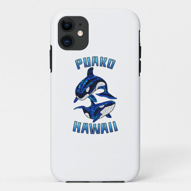 Capa Para iPhone 11 Puako Hawaii Vacation Tribal Whale Orcas (Verso)