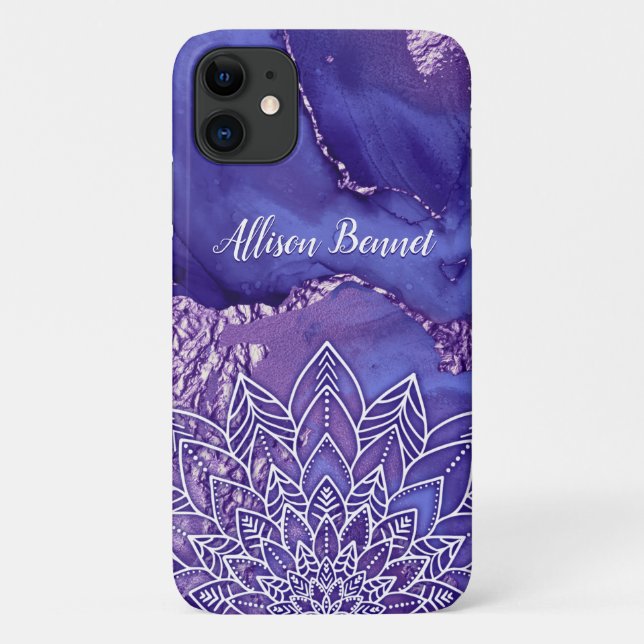 Capa Para iPhone 11 Púrpura Branca Personalizada Mandala (Verso)