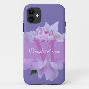 Capa Para iPhone 11 Púrpura Clássica de Flor Rosa Monograma