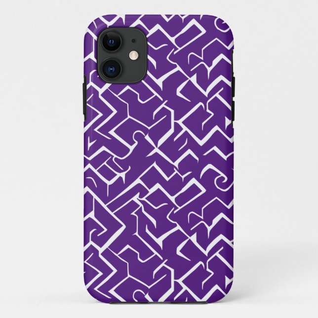 Capa Para iPhone 11 Púrpura e Preto Branco | Maze Moderno (Verso)