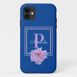 Capa Para iPhone 11 Púrpura Monograma Cor-de-rosa Flor