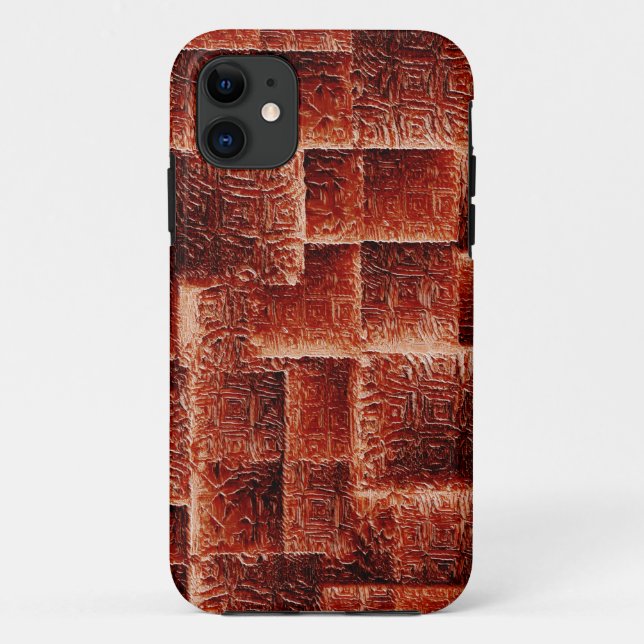 Capa Para iPhone 11 Quadrados com textura de parede vermelha escura e  (Verso)
