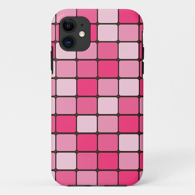 Capa Para iPhone 11 Quadrados de Azulejo rosa e branco (Verso)
