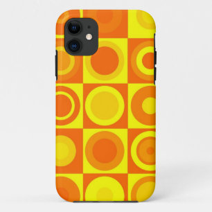 Capa Para iPhone 11 Quadrados dos Círculos Amarelos Funky Retro Laranj