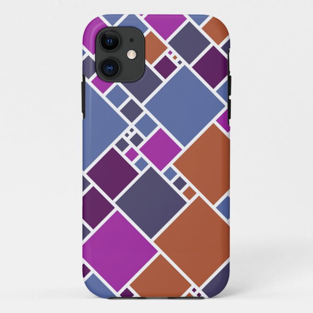 Capa Para iPhone 11 Quadrados Geométricos Modernos | Cinzas roxas cast (Verso)