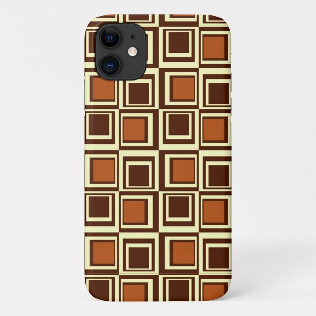 Capa Para iPhone 11 Quadrados modernos, caramelo e castanho de chocola (Verso)