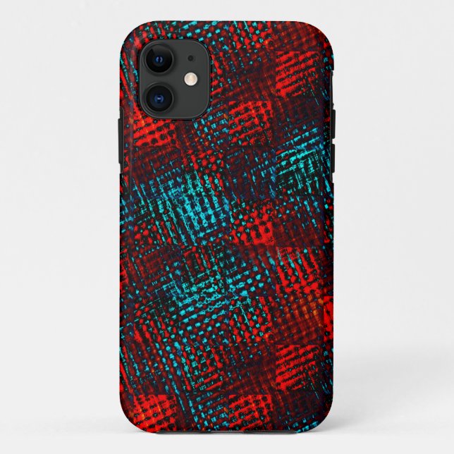 Capa Para iPhone 11 Quadriculados riscados em azul claro e vermelho. (Verso)