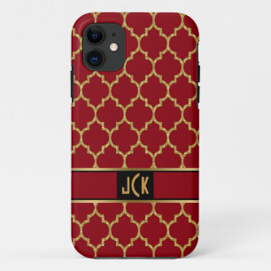 Capa Para iPhone 11 Quatrefoil Geométrico Dourado e Borgonhado 2