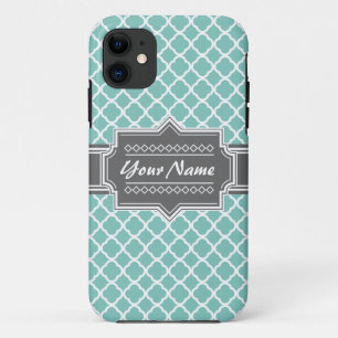 Capa Para iPhone 11 Quatrefoil Marroquino de Casa e Cinza Personalizad