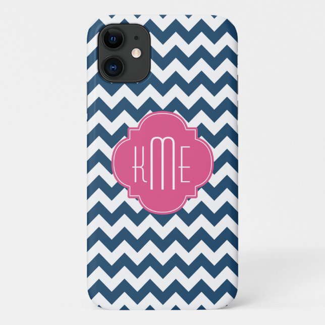 Capa Para iPhone 11 Quatrefoil Quatrefoil Cor-de-Rosa Azul Monograma (Verso)