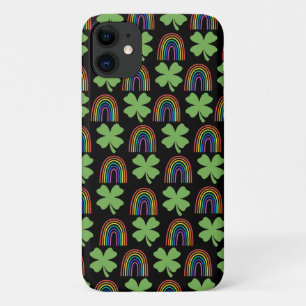 Capa Para iPhone 11 Quatro folhetos verdes com o padrão Rainbows