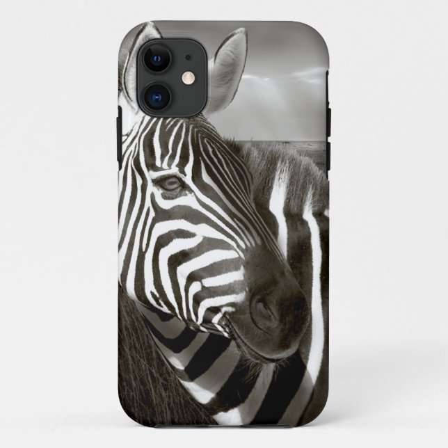 Capa Para iPhone 11 Quênia. Preto e branco de zebra e planície. (Verso)