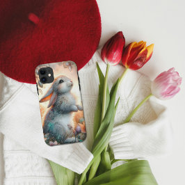 Capa Para iPhone 11 Quente branca de cor aquática Bunny Floral