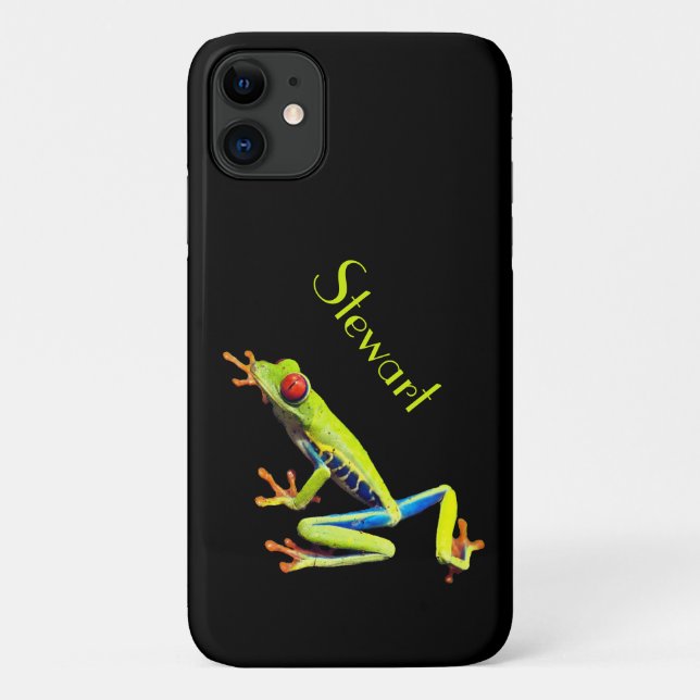 Capa Para iPhone 11 Rã Pintada de Olhos Vermelhos com Nome (Verso)