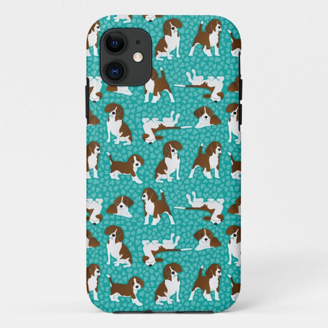 Capa Para iPhone 11 Raça-beagle - turquesa (Verso)