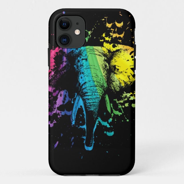 Capa Para iPhone 11 Rainbow Bull Elephant on Black Case-Mate iPhone Ca (Verso)
