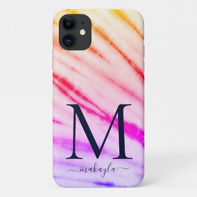 Capa Para iPhone 11 Rainbow Tie Dye Monograma  (Verso)