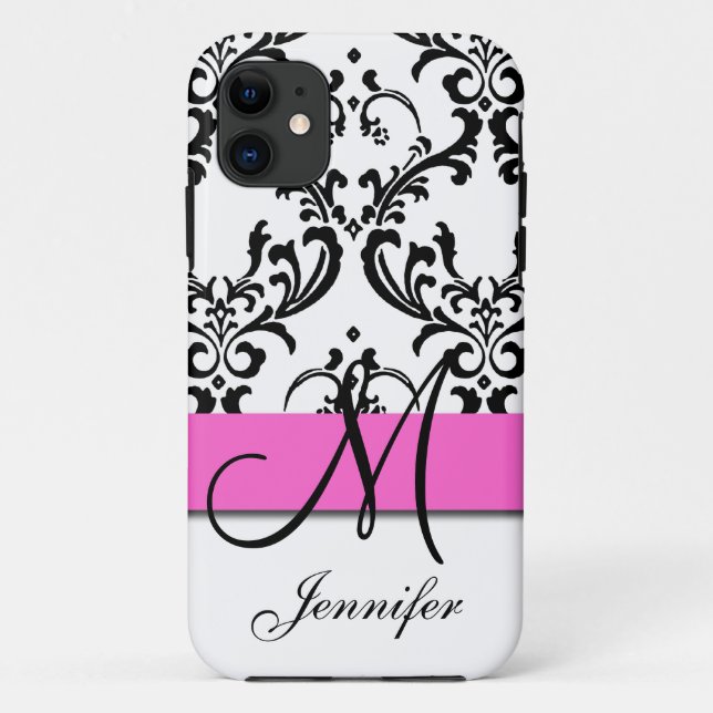 Capa Para iPhone 11 Raios brancos, pretos, monogramas, pretos (Verso)