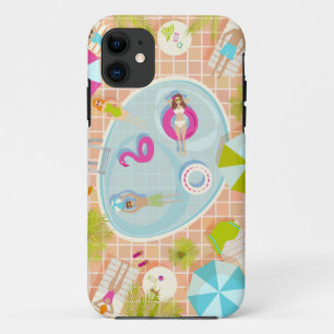 Capa Para iPhone 11 Raparigas Bikini e caras jogando piscina de nataçã
