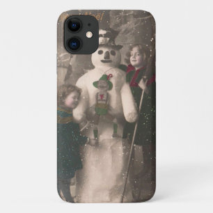 Capa Para iPhone 11 Raparigas de Natal e Snowman Vintage Foto
