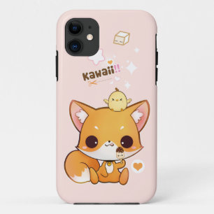 Capa Para iPhone 11 Raposa bonito do chibi com pintinho e gelado do