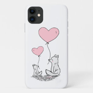 Capa Para iPhone 11 Raposa Cachorra E Balões De Coração - Mate iPho