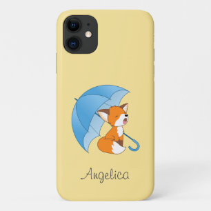 Capa Para iPhone 11 Raposa com Sono Bonita sob Guarda-chuvas