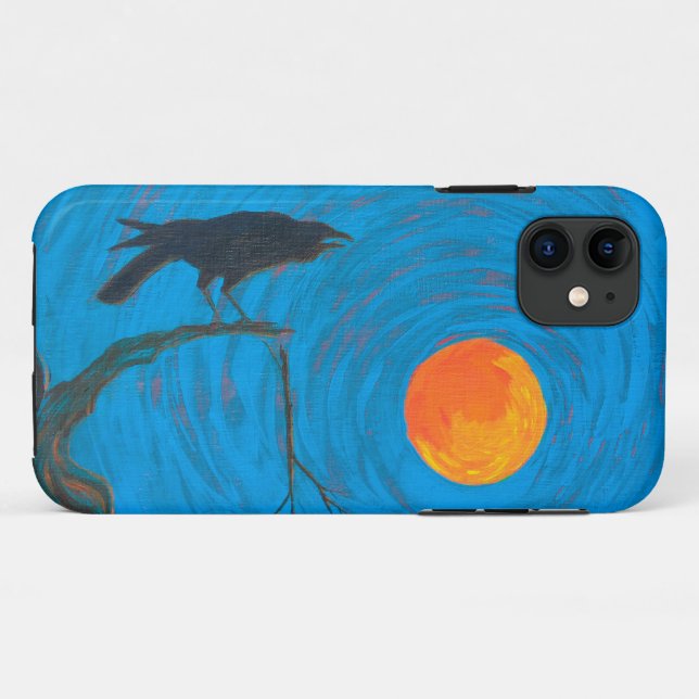 Capa Para iPhone 11 Raven e Lua Cheia (Verso (horizontal))
