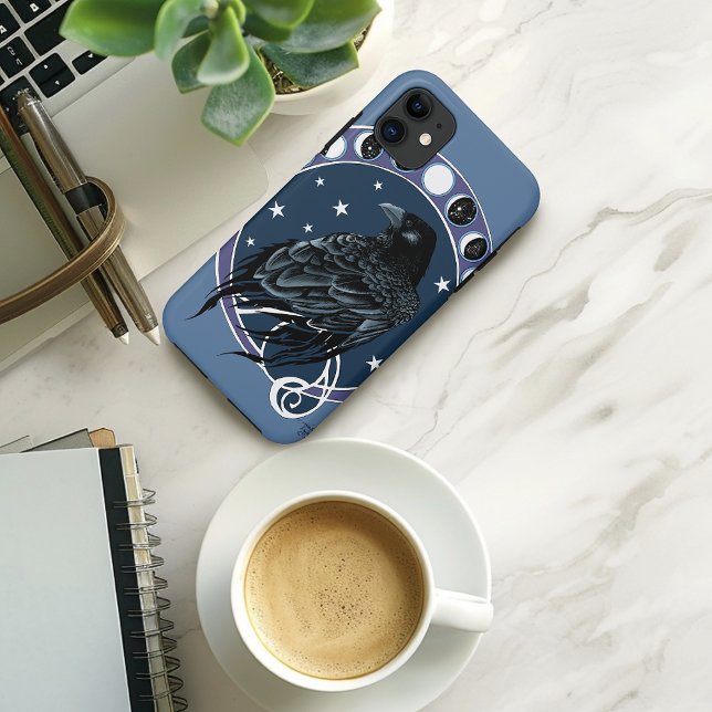 Capa Para iPhone 11 Raven Moon Phases Stars Azul (Criador carregado)