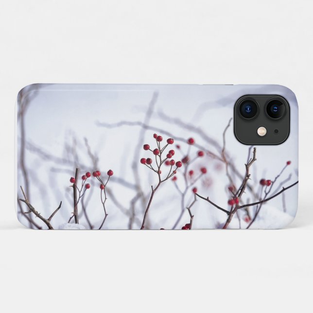 Capa Para iPhone 11 Red Berries White Snow (Verso (horizontal))