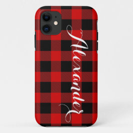 Capa Para iPhone 11 Red Black Buffalo Check Nome da Xadrez Monograma N