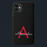 Capa Para iPhone 11 Red Black Girly Script Monograma Name Modern<br><div class="desc">Monograma Vermelho e Preto Adicionar sua Capa de telefone de nome próprio. Isto faz o doce e perfeito aniversário de 16 anos,  casamento,  chá de panela,  aniversário,  chá de fraldas ou festa de solteira presente para alguém que ama luxo de luxo e estilos quíticos.</div>