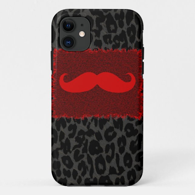 Capa Para iPhone 11 Red Funny Mustache e Leopardo Print (Verso)