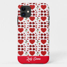 Capa Para iPhone 11 Red heart red flowers garden chic floral foliage