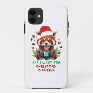 Capa Para iPhone 11 Red Panda Tudo o que quero no Natal é café