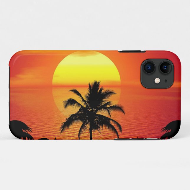 Capa Para iPhone 11 Red Sun Tropical Palm Beach (Verso (horizontal))