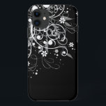 Capa Para iPhone 11 Redemoinhos florais preto e branco<br><div class="desc">Capas de iphone florais preto e branco dos redemoinhos</div>