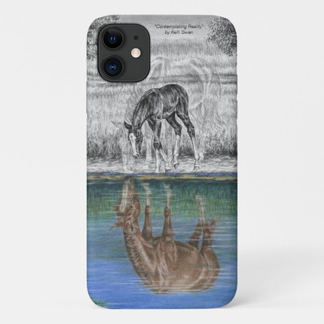 Capa Para iPhone 11 Reflexão da Água do Pente do Cavalo (Verso)