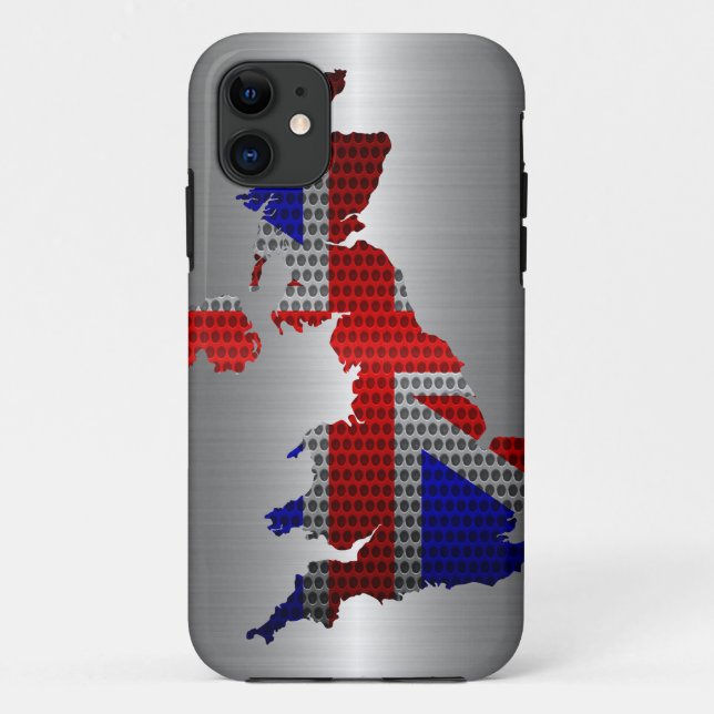 Capa Para iPhone 11 Reino Unido Bandeira e Map Steel Hole (Verso)