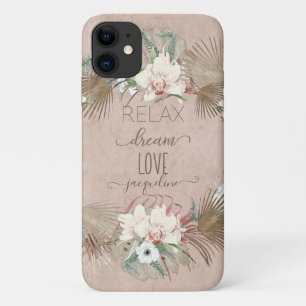 Capa Para iPhone 11 Relaxe Sonho Adoro Palma Orquídea Rosa Esmagada T