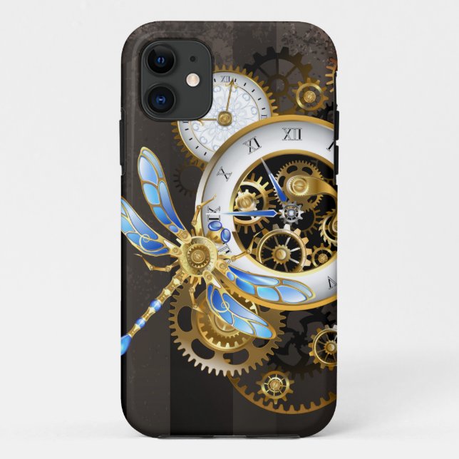 Capa Para iPhone 11 Relógio Steampunk com Dragonfly Mecânica (Verso)