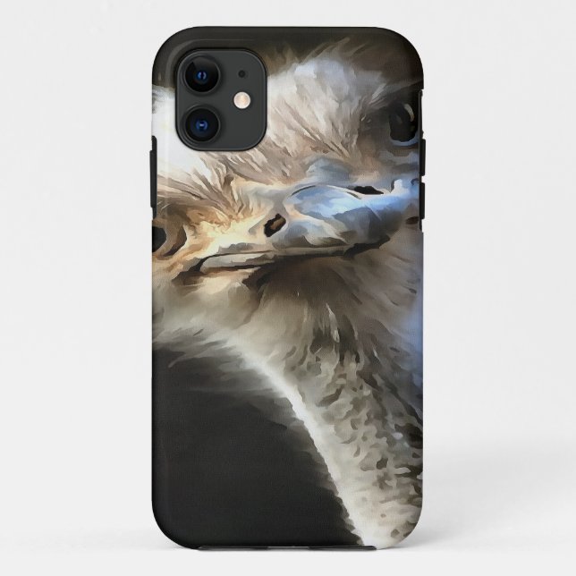 Capa Para iPhone 11 Retrato de avestruz artístico com expressão goofy (Verso)