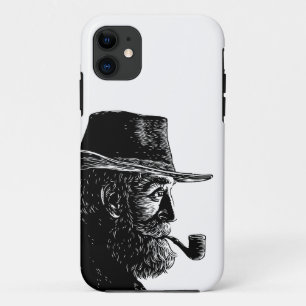 Capa Para iPhone 11 Retrato de Pontos e Linhas: Velho Sábio Fumando um
