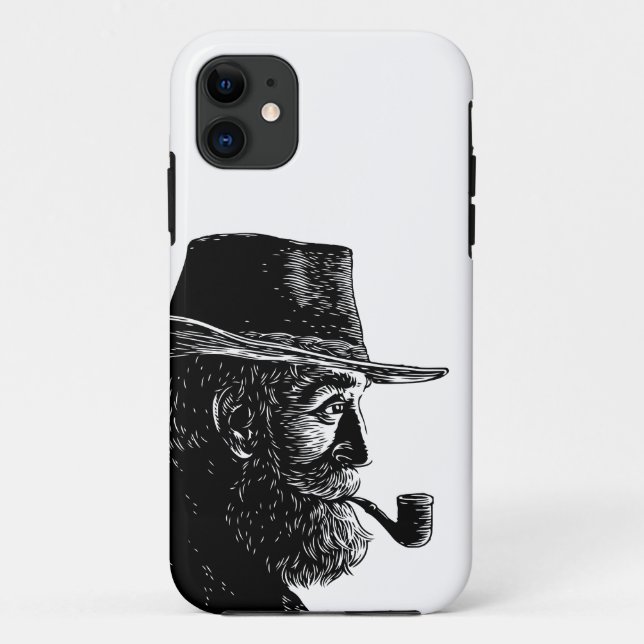 Capa Para iPhone 11 Retrato de Pontos e Linhas: Velho Sábio Fumando um (Verso)