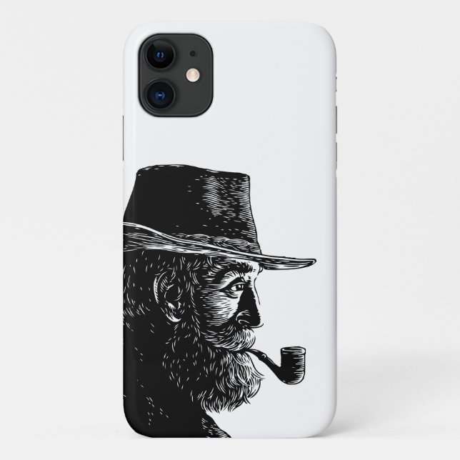 Capa Para iPhone 11 Retrato de Pontos e Linhas: Velho Sábio Fumando um (Verso)